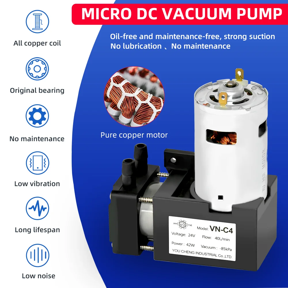 Small DC 12v/24v air negative pressure single head pistoni vacuum pump with  brush motor for printing