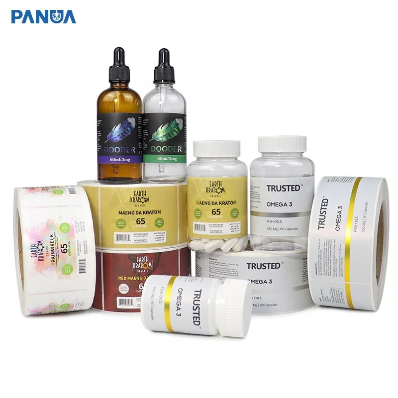 Custom Printing Private Pill Bottle Logo Vitamin Bottle With Labels High Quality Medical Plastic Bottle Label Stickers Roll