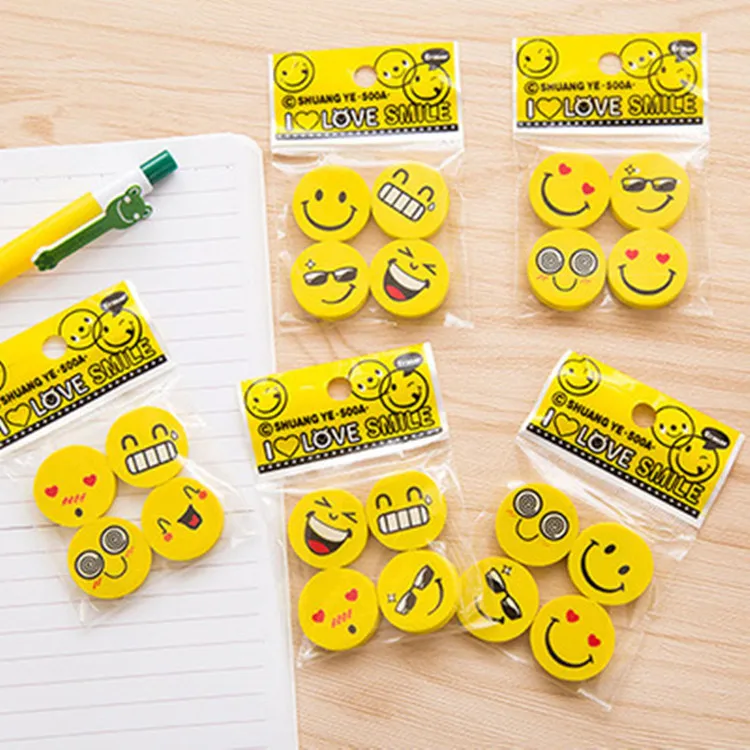 New Yellow Smiley Smile Face Pencil Eraser Novelty Erasers For Kids Cute Rubber Eraser