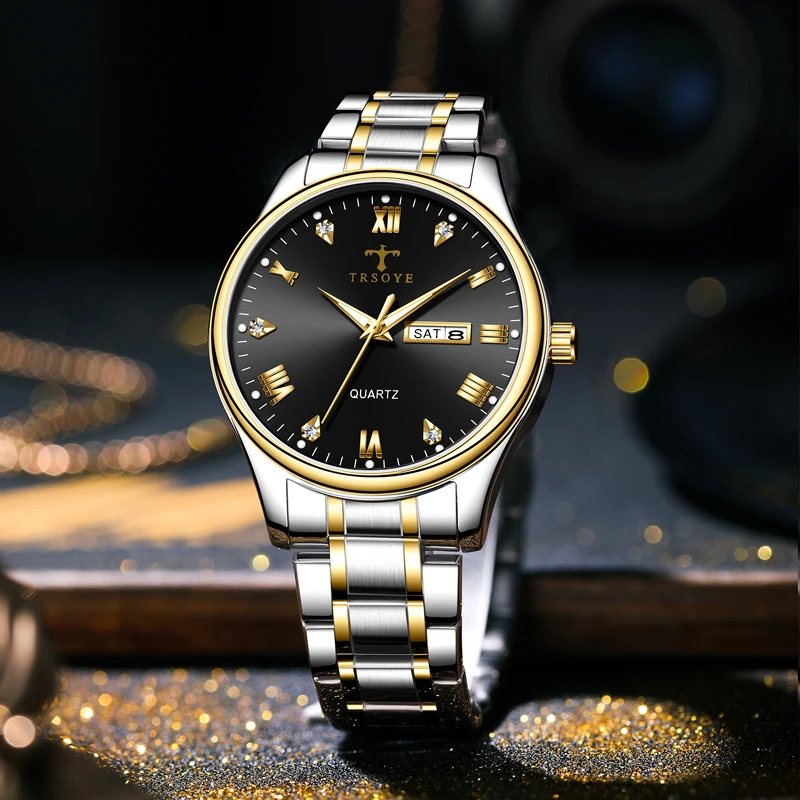 New Stainless Steel Band Mens Women quartz Wrist Luxury Gold Couple Watch for Set Lovers Brand Fashion Relojes-hombr Reloj Mujer