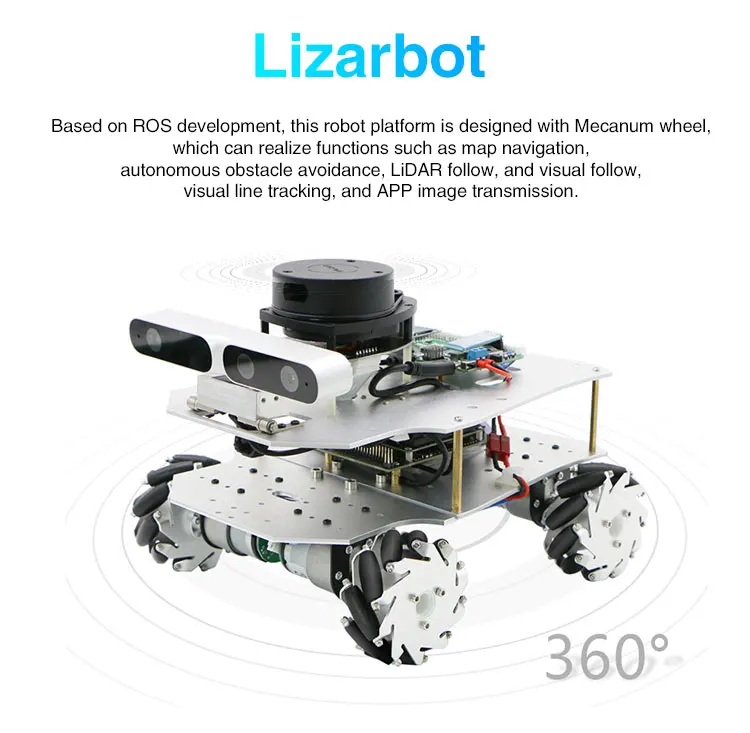  Образовательный комплект mecanum wheel ROS робот автомобиль с камерой Lidar UGV Lizarbot
