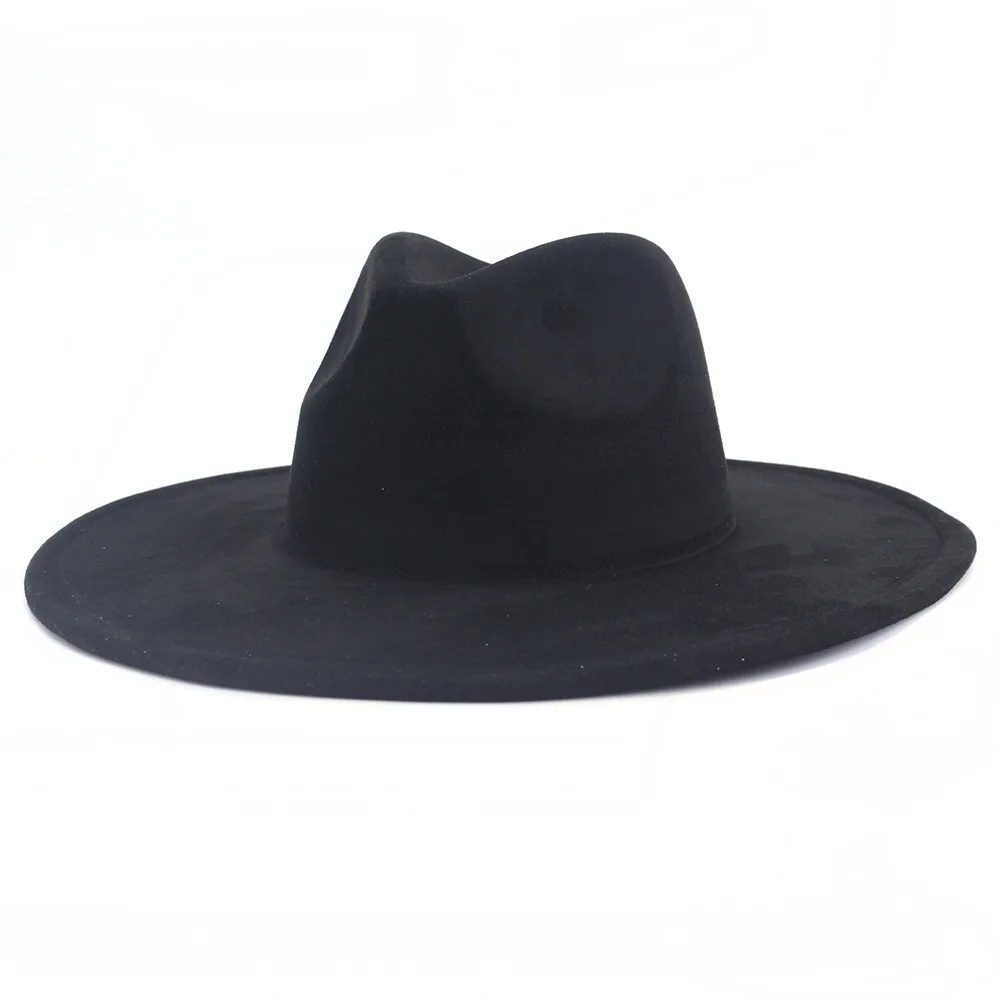 Fashion Suede Fedora Hat for Women Men Classic Sombrero Flat Wide Brim Jazz Panama Cap