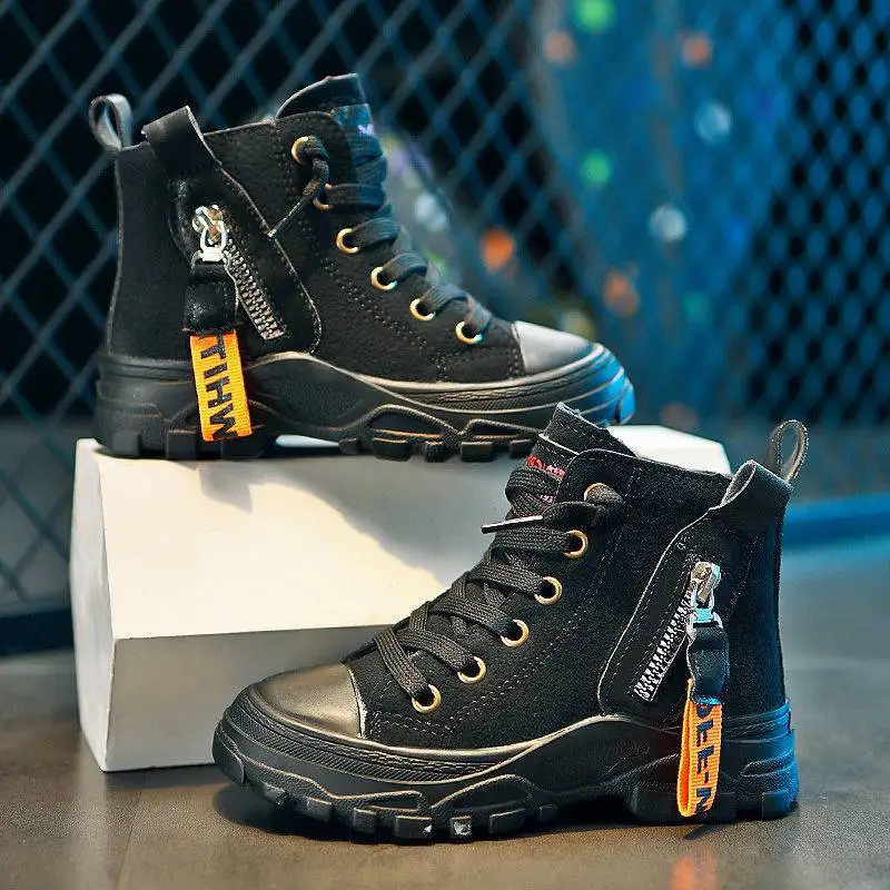 Fashion Brown Winter Trendy Plush Snow School Sport Children Toddler Leather Shoes Fur Ankle Kid Boots For Boys And Girls