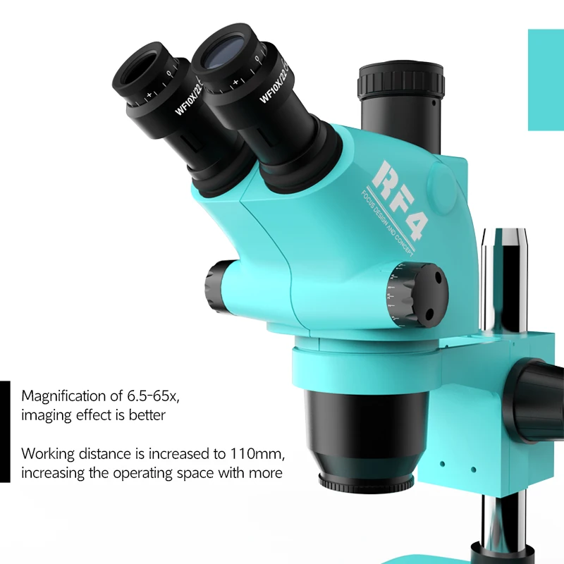 RF4 RF6565TV Electronic HD Microscopes 6.5-65X Continuous Zoom with 144 LED Ring Light HDMI 2K Camera for Phone Repair Tool