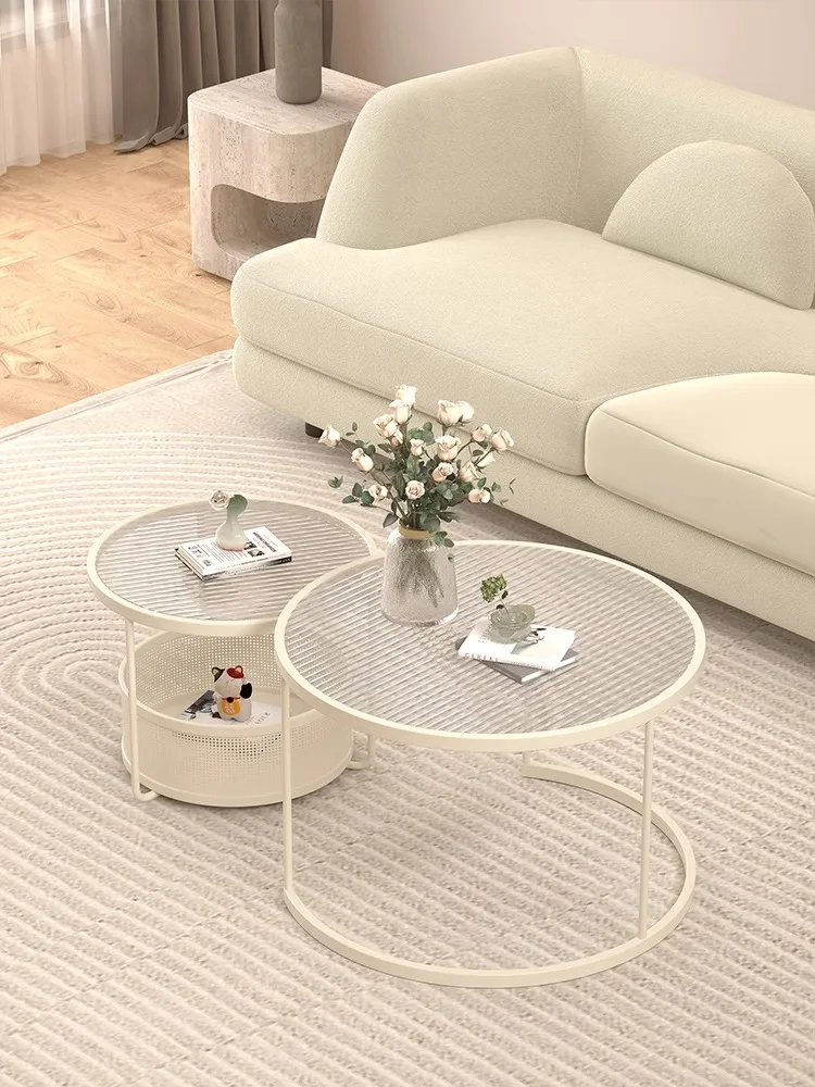 Hot Sale Nordic Wind Light Luxury Glass Coffee Table Small Round Table Cream Style White Round Tea Table