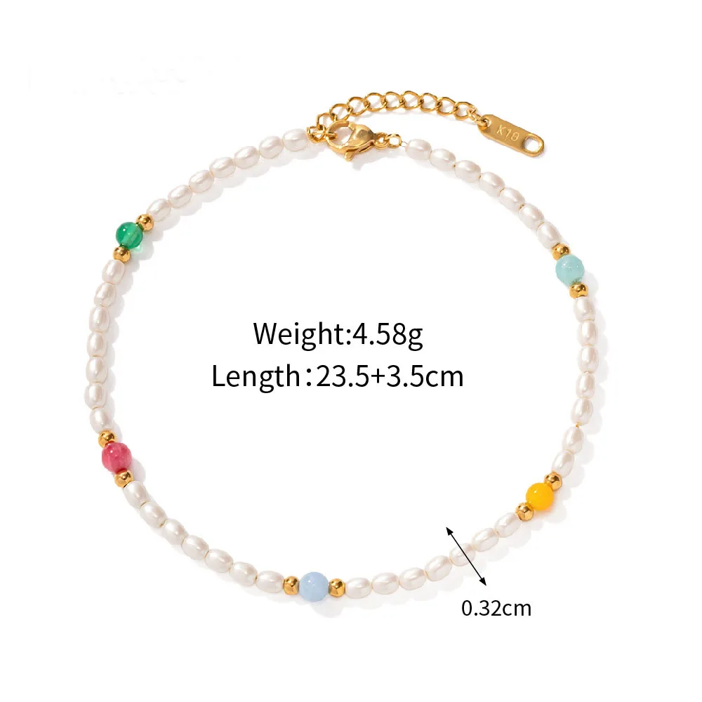 ERESI New Summer HOT Ins 18k Gold Plated Tarnish Free Stainless Steel Vintage Flower Natural Pearl Mixed Design Anklet Jewelry
