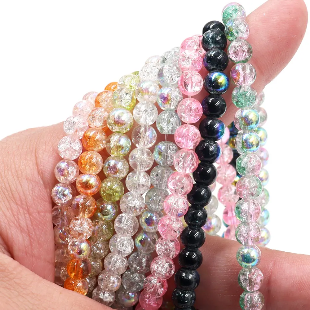 Stock for sale 6mm crackle beads sparkling beads with ab black glass beads for jewelry