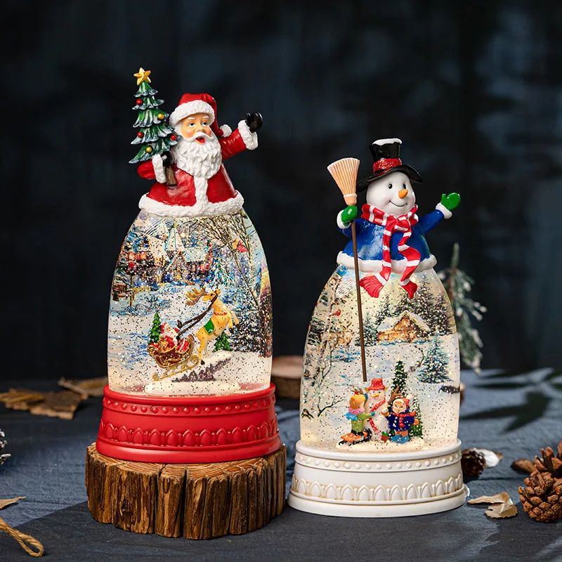 Christmas Santa Snowman Decorative Desktop Ornaments Christmas Snow Music Lantern