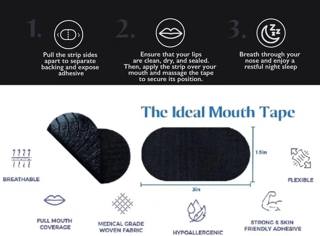 2024 Hlk Snoring Mouthtape Black Hostage Cotton Sleep Strips Patch Mouth Tape For Sleeping