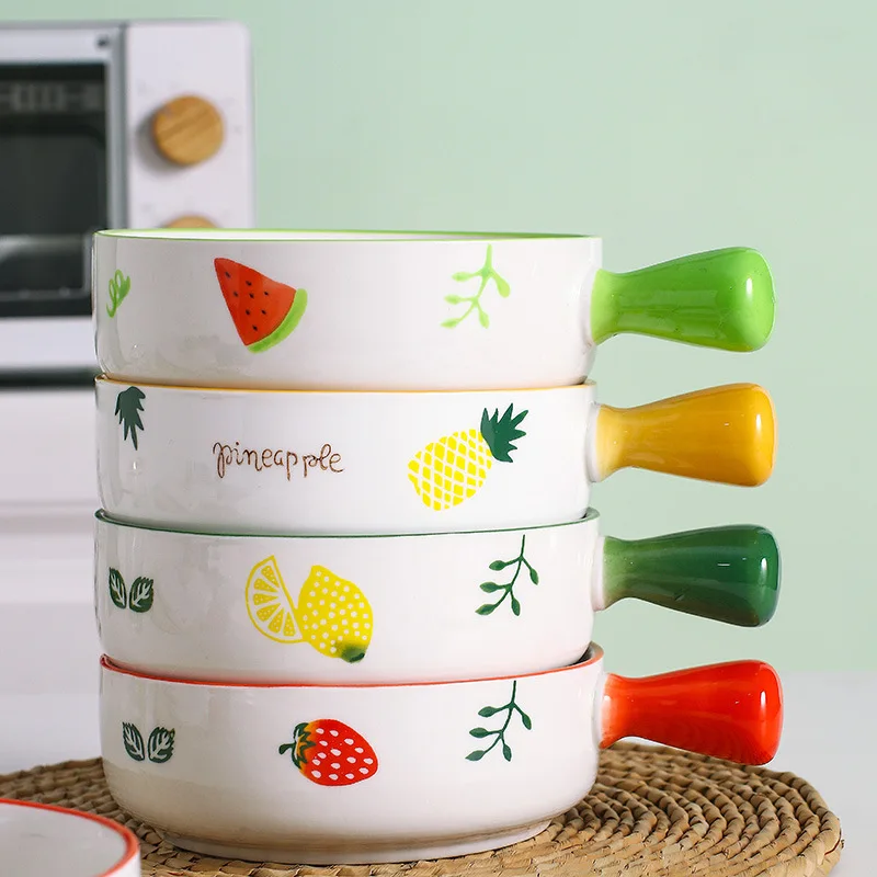 Nordic lovely ceramic plate with handle strawberry porcelain bowl children soup plate