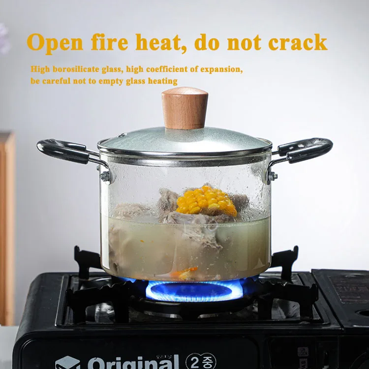 Most popular products soup cooking  microwaveable tempered 1200ml 2000ml glass cooking pot with handles