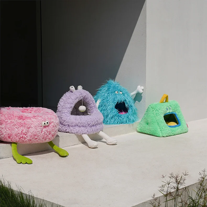Monster Plush Cat Nest Novelty Pet Beds New Design Funny Warm Soft Cute Pet Cat Bed House