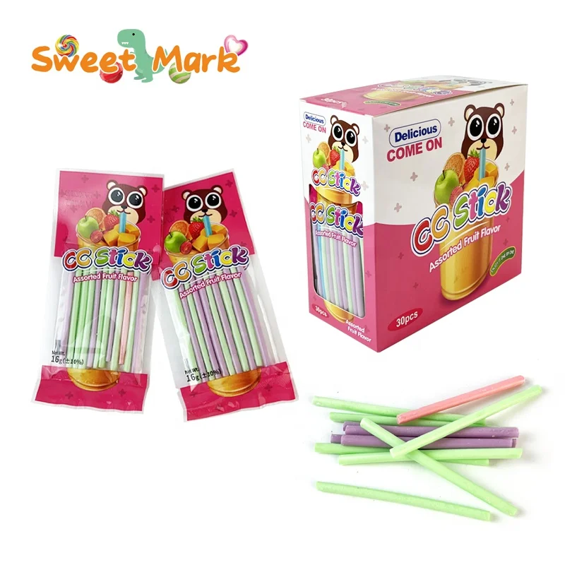 Halal assorted fruit flavor sour sweet cc stick in bag pack