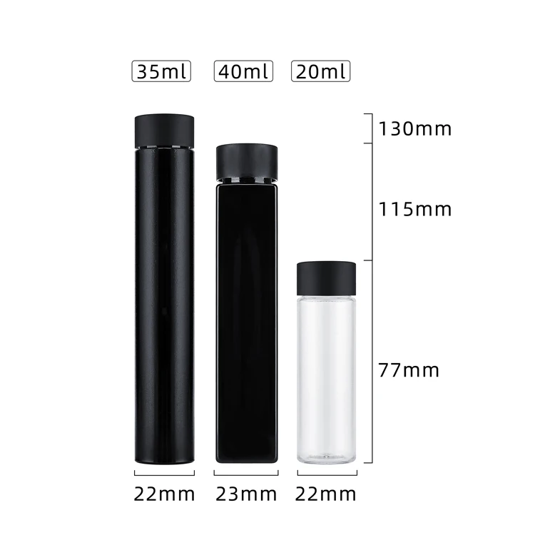 Custom 30ml 40ml 50ml 60ml black lid transparent empty storage cosmetic child proof resistant pet plastic bottles with screw cap