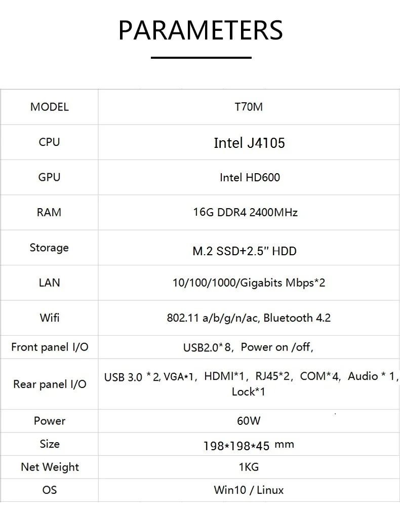TOPFEEL T70M fanless industrial desktop  mini pc 4K support industrial desktop micro portable embedded computer