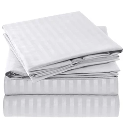 Hotel Bed Linen poly cotton Bed sheet Luxury White King Bedding Set 100 Cotton Plain Cover Striped Bed Sheet Set