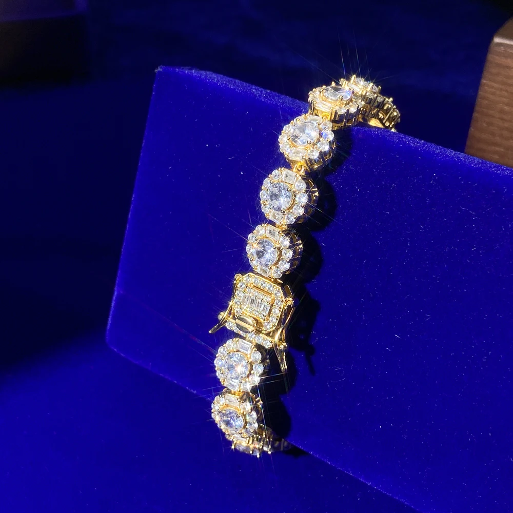 9.5mm Button Rock Sugar Chain Micro-Inset Zircon Round Diamond Personality Hipster Hip Hop Cuban Link chain Bracelet