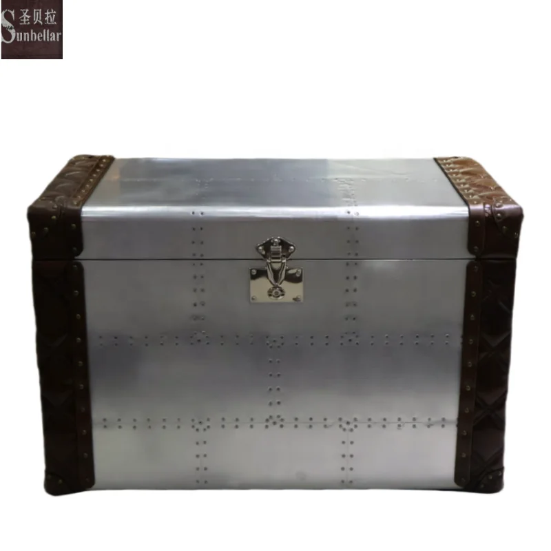 loft industrial Aluminium trunks metal works aviator storage trunk travel luggage boxes side coffee table cabinet home decor