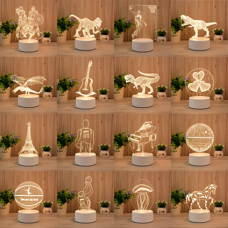 Home Modern Decorative Bedside Acrylic Led Lamp Bases 3D Illusion Led Night Light