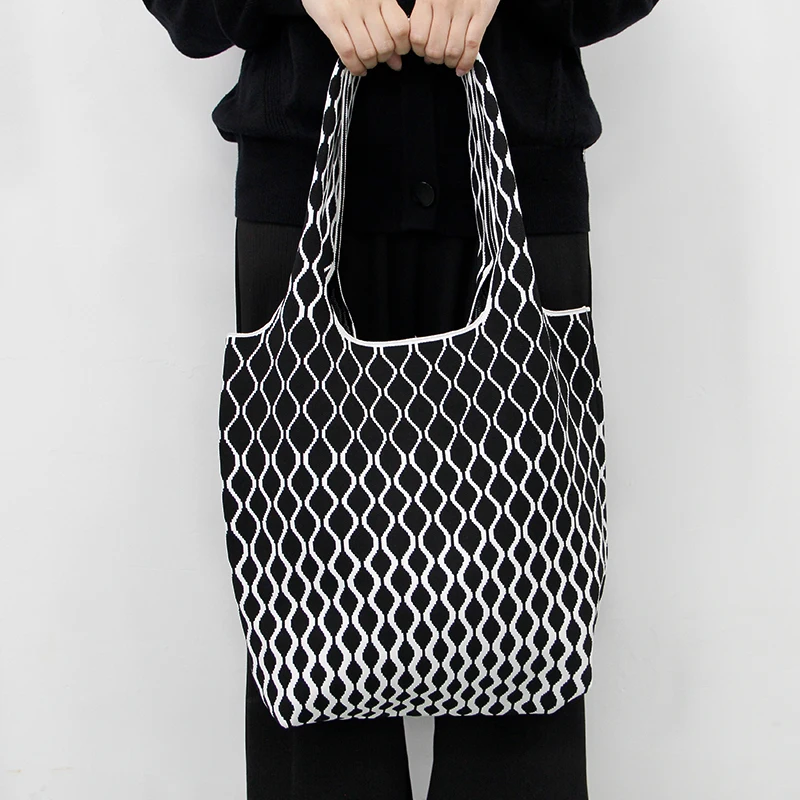 Female Knitting bag Underarm Fashion Bag  Knitted Handbag Crochet Women Strip Knitting handbags