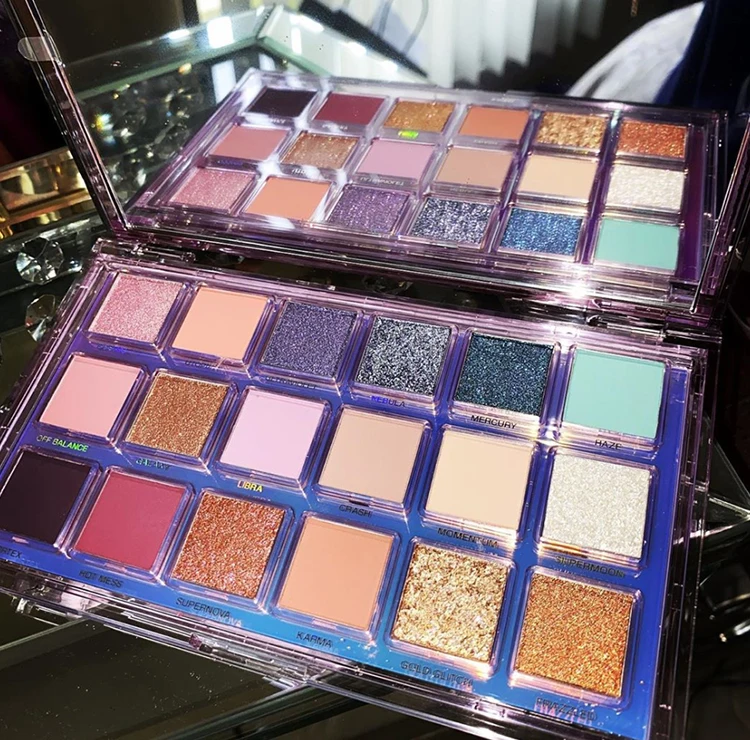 Huda Moji Product 18 Color Plastic Eyeshadow Box Maquillajepormayor Custom Private Label High Quality Eyeshadows Makeup Palletes