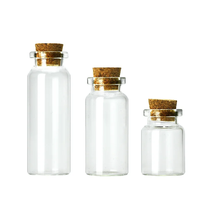 Small Empty Clear 10ml 10 ml corked glass vials  bottles With Cork Stopper for Lab Test Samples Medicine packaging