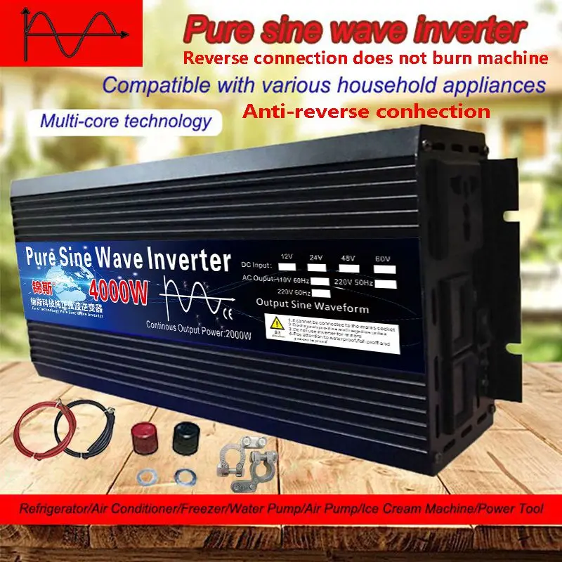Pure Sine Wave Inverter 12V 24V 48V 60V 220V 3000w 4000w Voltage Transformer Solar Power Inverter DC12V to AC 220V Converter LED