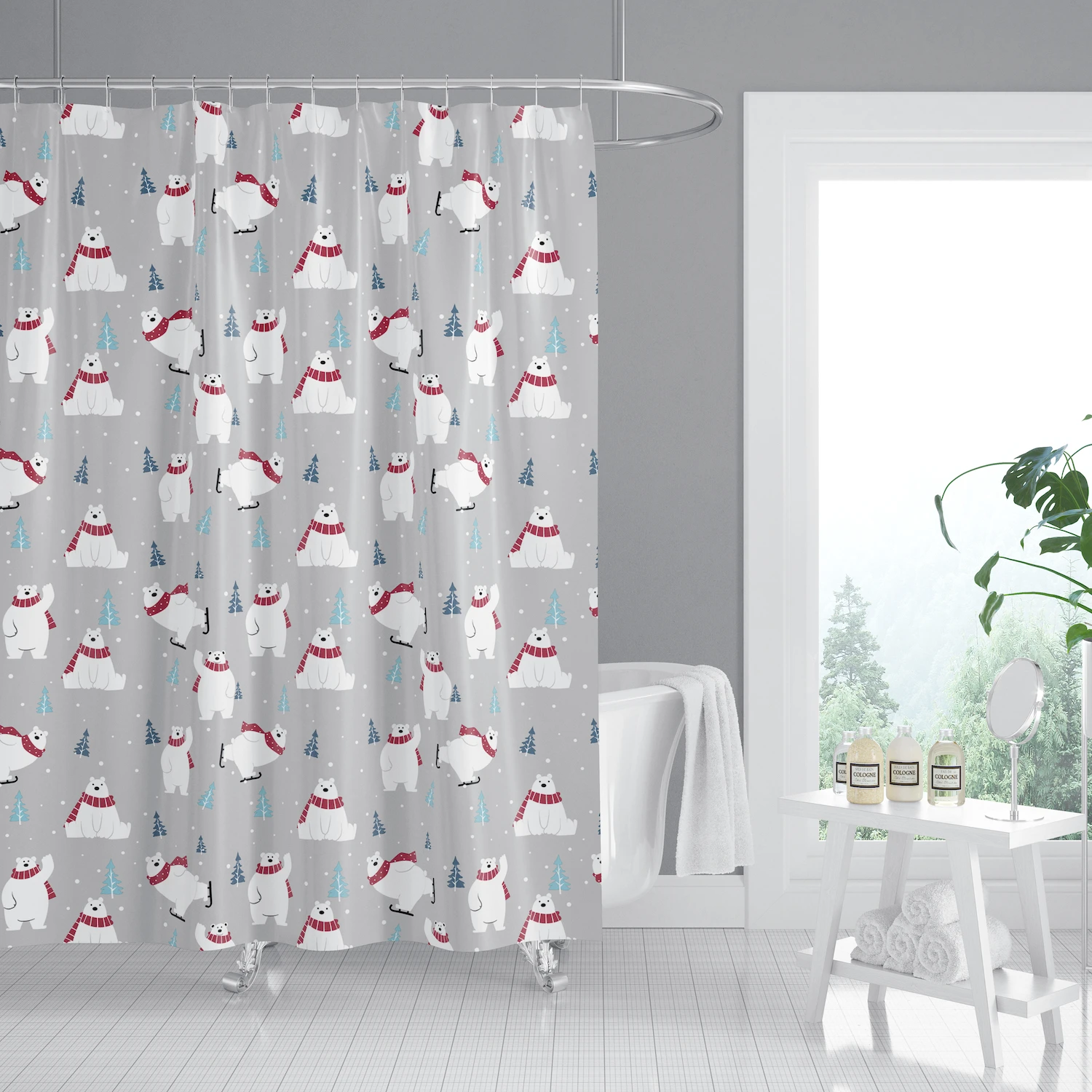 Fashion Print Plain White Eiffel Tower Red Bathroom Bathtub Curtain, Washable Polyester Waterproof Kids Shower Curtain Liner/