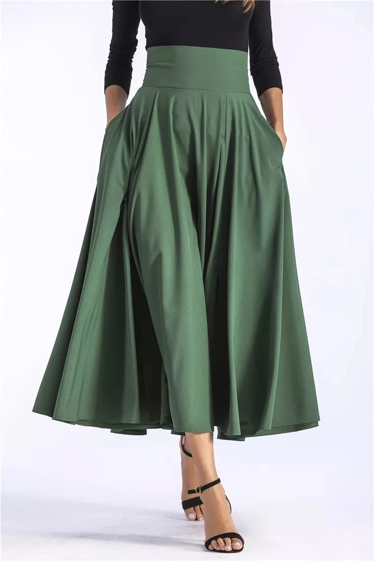 XIUYU Custom Lady Skirt Knot Front Zip Back High Waist Flare Midi Skirt Falda Plus Long Casual Maxi Bandage Midi Skirt
