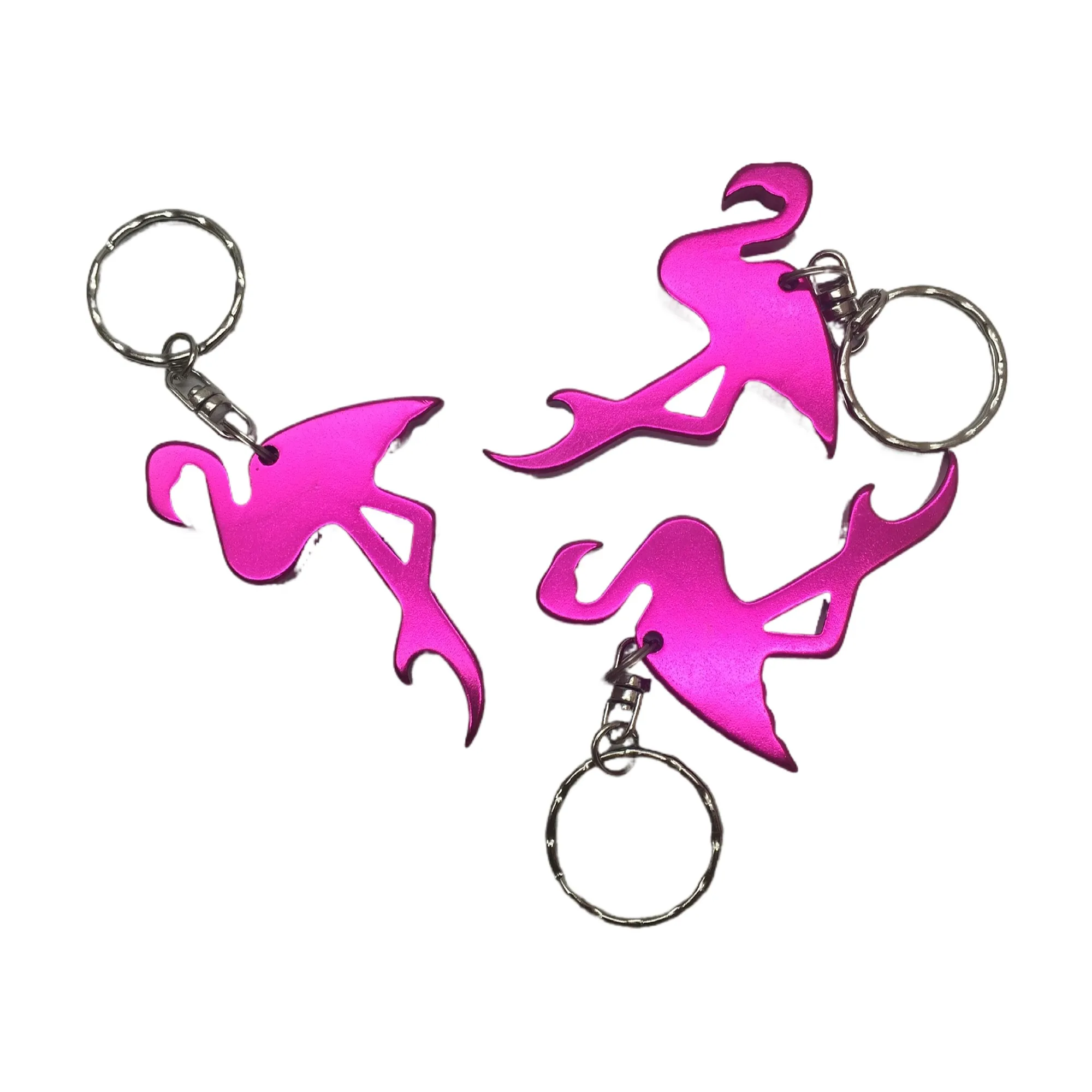 aluminum alloy low moq custom laser engrave promotional gift beer opener keychain Flamingo design bottle opener