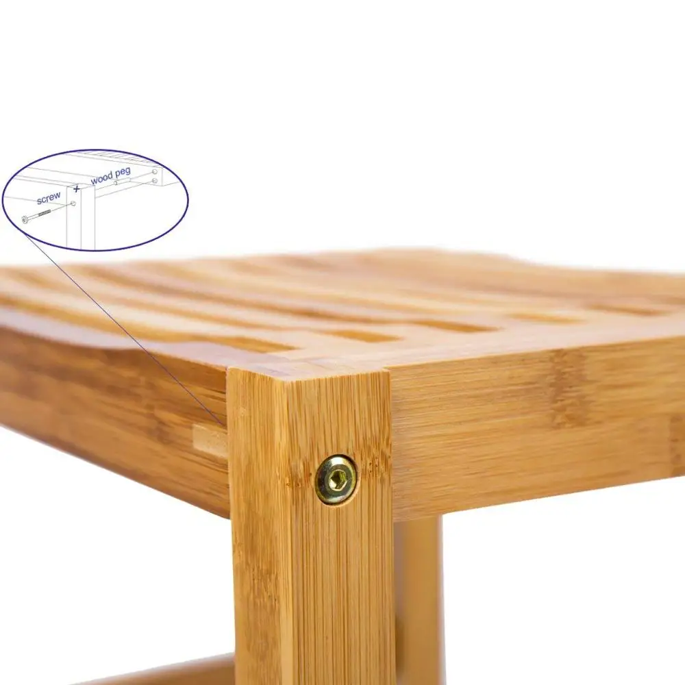 Custom Bamboo Bath Bench Shower Seat Bathroom Chair Spa Bench Organizer Stool with Storage Shelf For Wholesale