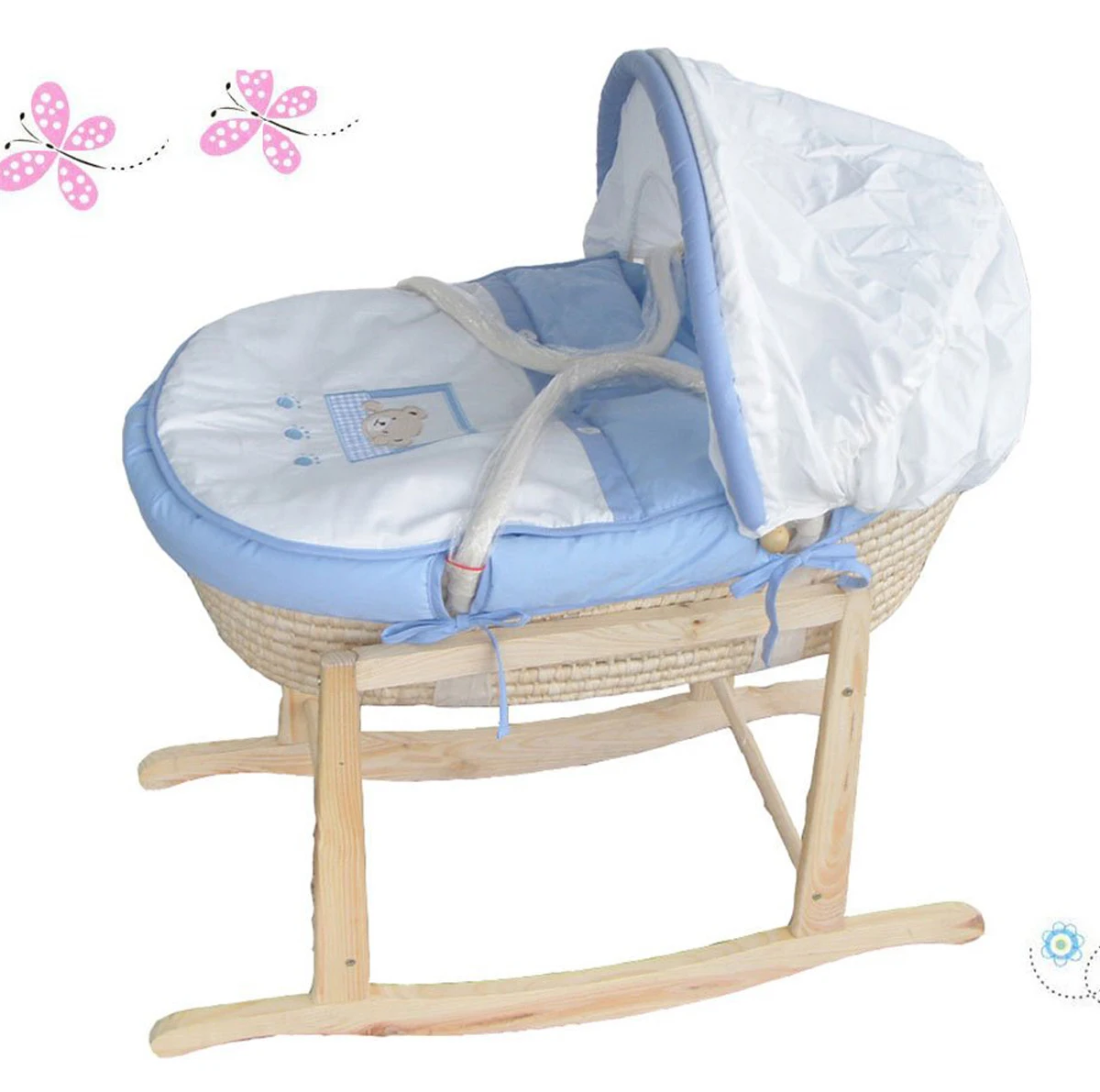 Sleeping Handmade Decorative Sky Blue Bear Baby Moses Basket