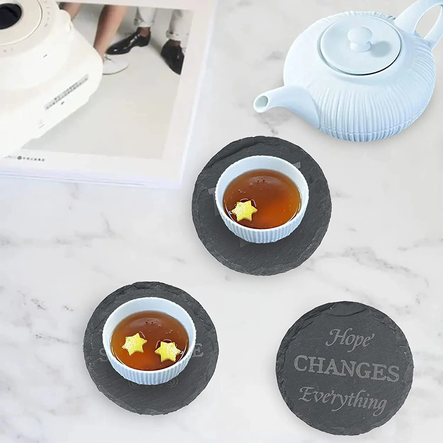 wholesale D10CM Natural Slate Drink Coasters Glass Mug Cup Mats Drink Pats Table Placemats For Home Kitchen Use