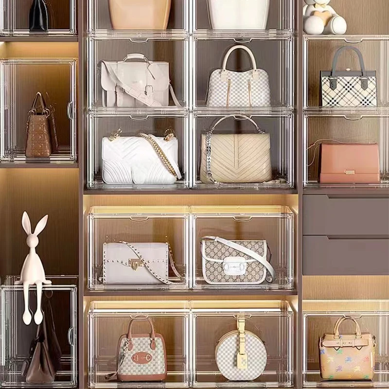 High Quality Detachable PET Plastic Clear Home Organizer Handbag Makeup Cosmetic Sneaker Shoes Show Storage Box