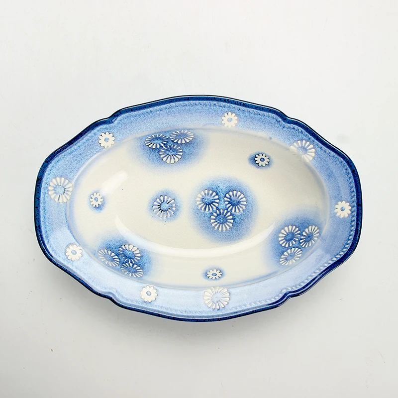 Custom European Dinnerware Dessert Deep Plate Stoneware Western Salad Plate Ceramics Hand-painting Pasta Bowl Wide Rim Bowls