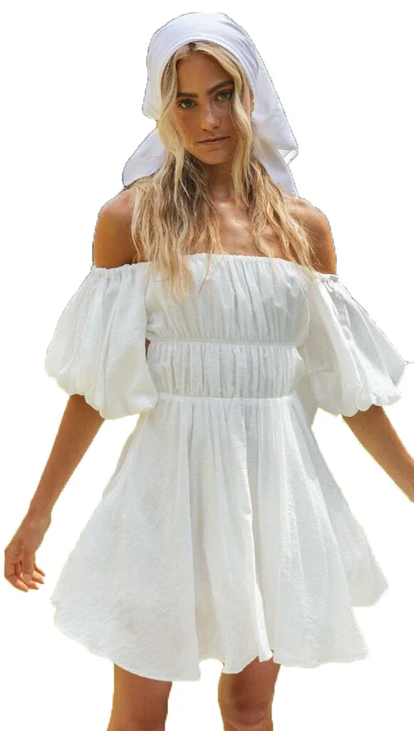 Wholesale women dress female vintage cotton puff sleeve ladies floral print mini elegant casual summer dresses