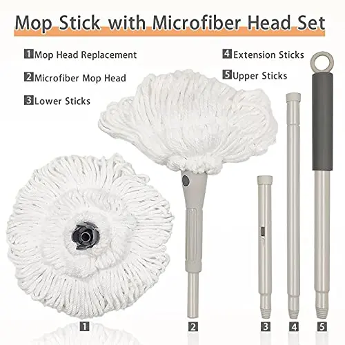 Amazon Easy Self Wringing Twist Flat Mop microfiber Cotton Self Squeezing Mop with 2 Reusable Heads