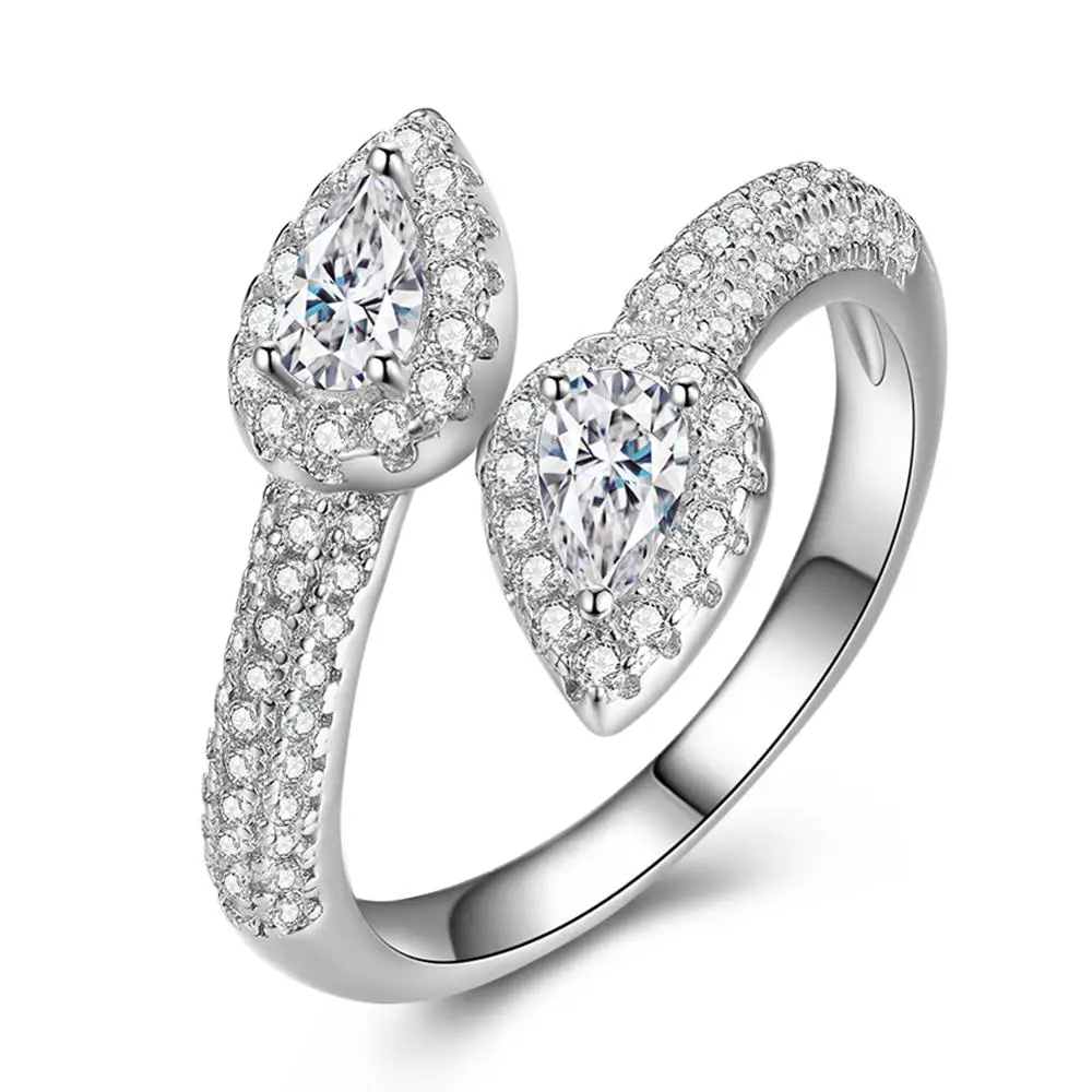 
Customized free size ring for women jewelry engagement ring diamond wedding leaf shaped rings 