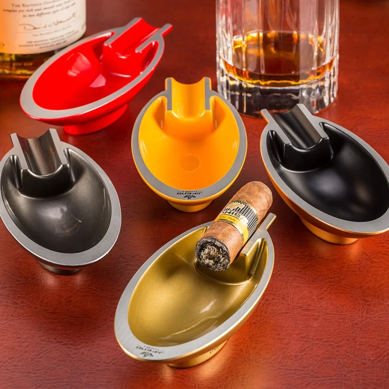 JF-087 JIFENG hot sales promotion cigar gift customized logo oval shape aluminium metal small single cigar ashtray