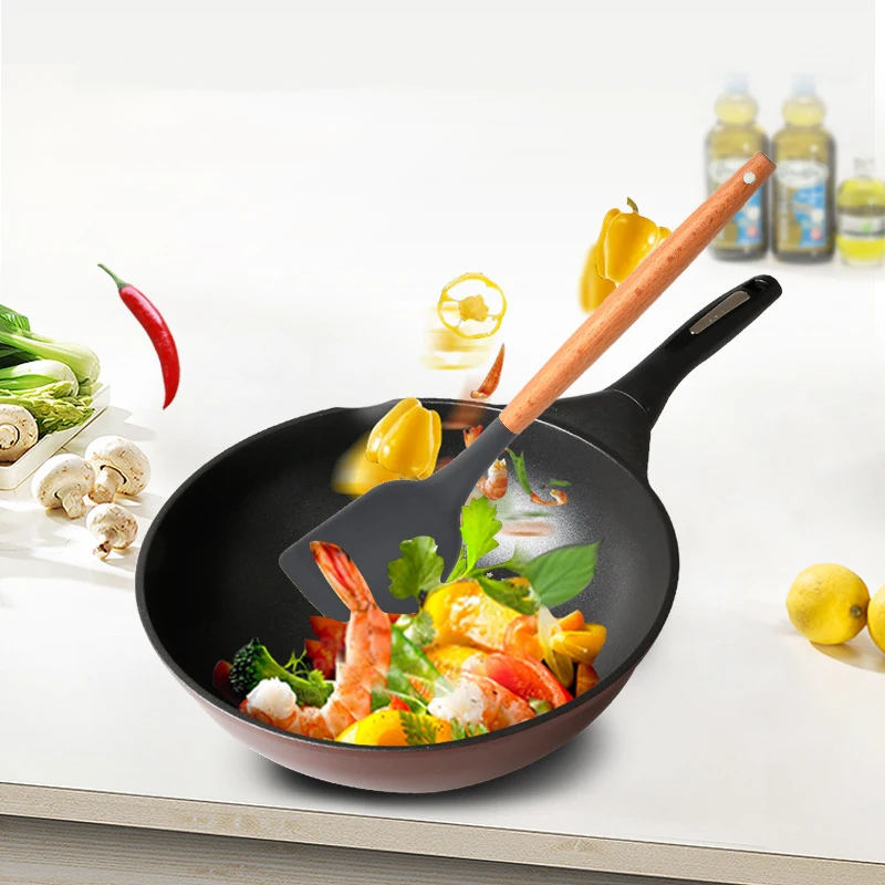 
New Design Silicone Kitchen Accessories Handle Modern Cooking Tools Household Kitchen Utensils Set with Wood Grain Plastic 