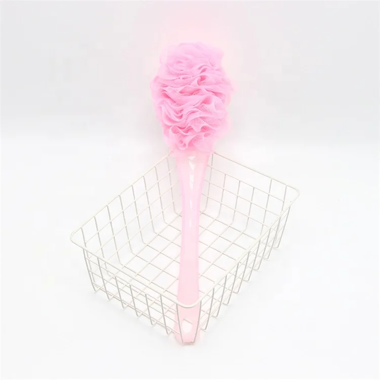 Plastic long handle shower ball massage body bath sponge shower loofahs customized mesh pouf bath sponge