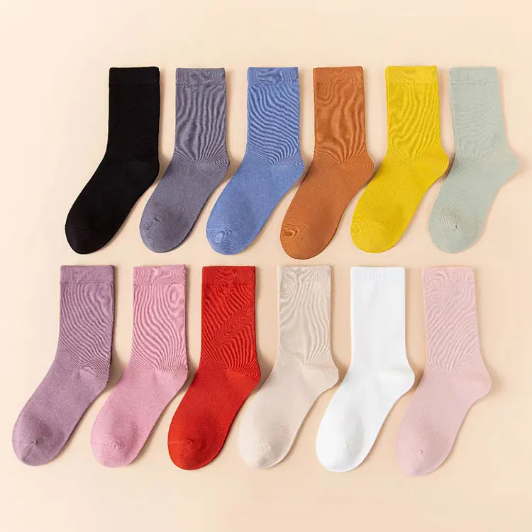 Wholesale Slouch Socks Stock Teen Girl Solid Color Colorful cotton Soft White Black Women Crew Dress Socks