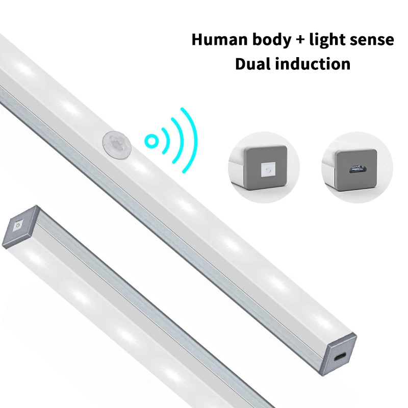 Magnetic Led Motion Sensor Light Strip Usb Rechargeable Lighting For Wardrobes Closet Stairs