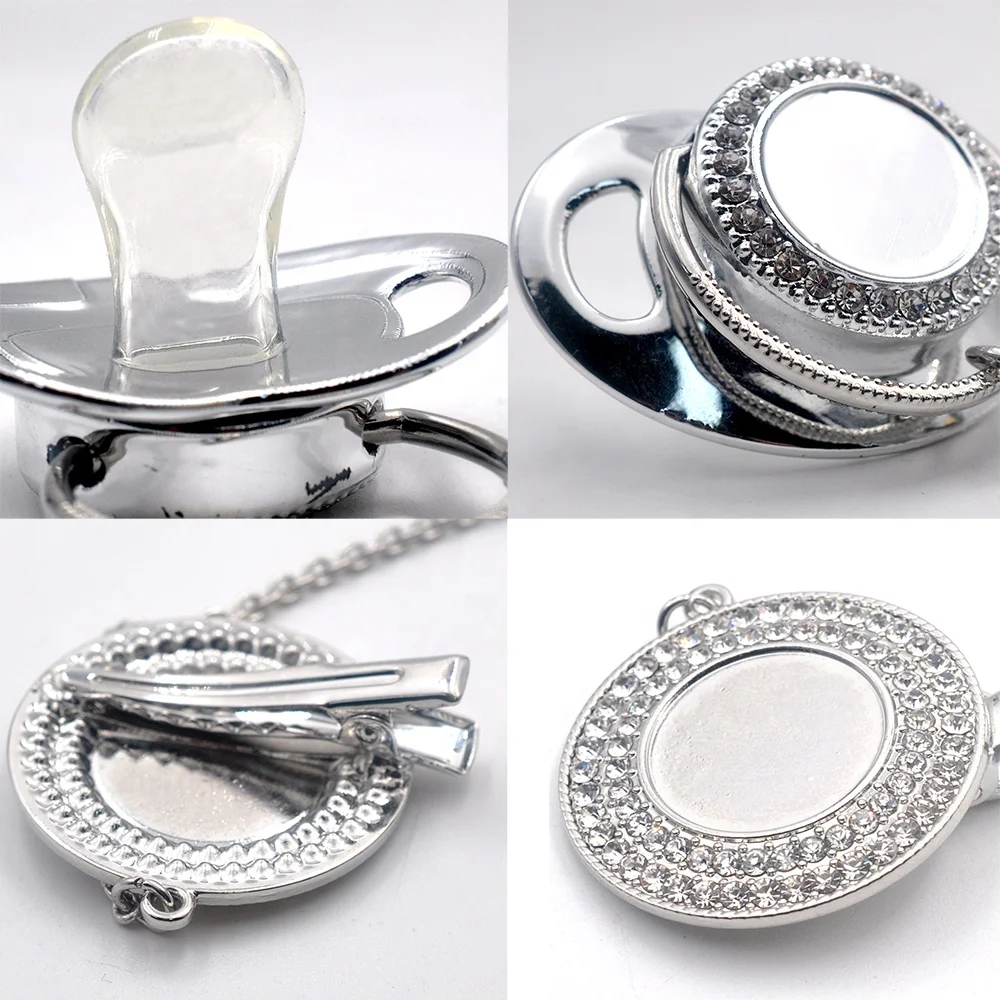 
Wholesale lovely baby bling bling pacifier clear rhinestone with clip pacifiers for children 