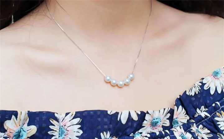 7-8mm Round AA+ S925 Sterling Silver Real Fresh Water Genuine Natural Freshwater Pearl Pendant Necklace
