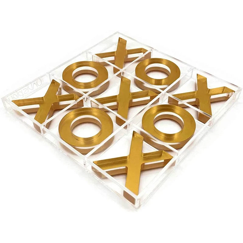 Luxury Clear Gold Color Custom High Quality Acrylic Tic Tac Toe Game Set