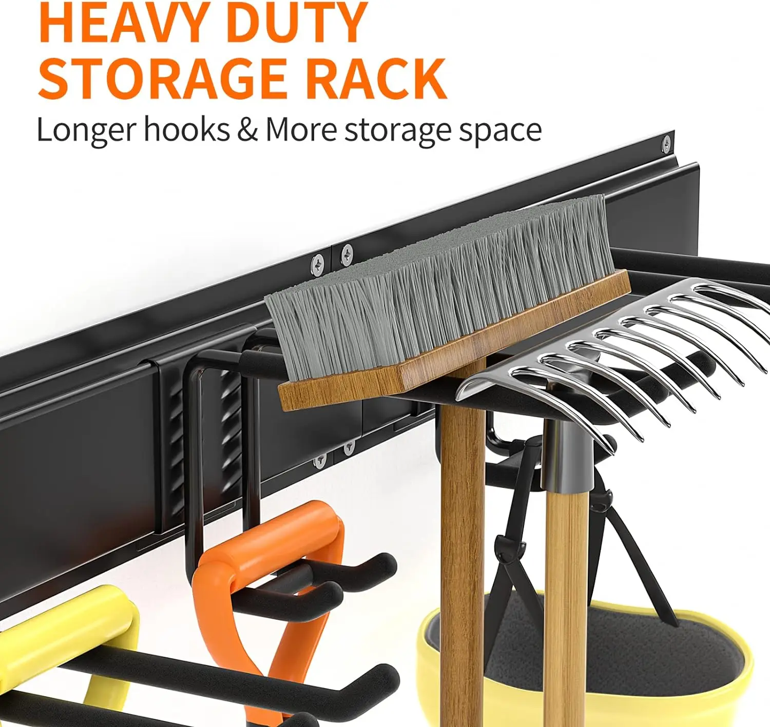 Heavy Duty 6-Hook Storage Rack Adjustable Garden Tool Organizer with Hooks & Rails