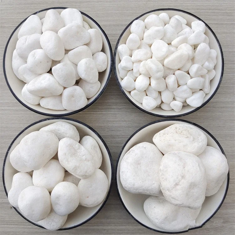 Landscaping clean polished white round pebble tumbled snow white decorative stone gravel aggregates for garden