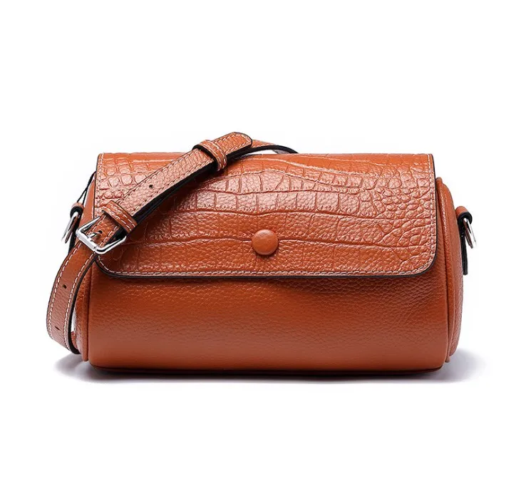 Wholesale custom logo print genuine leather handbag for women luxury elegant crocodile barrel bags