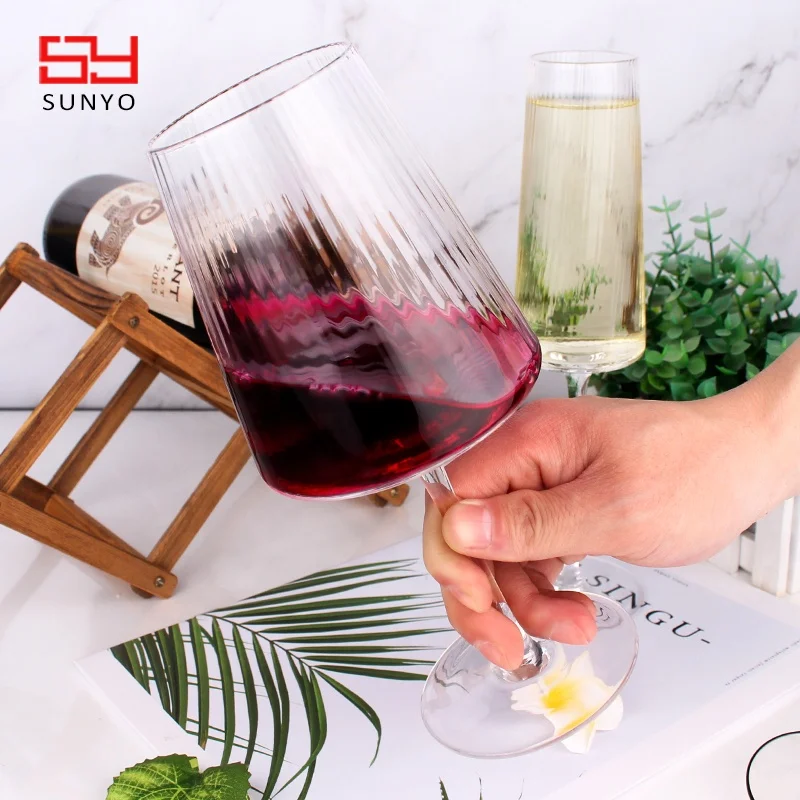 Handmade Crystal Clear Custom Stripe Design Modern Wine and Champagne Glass in Bulk